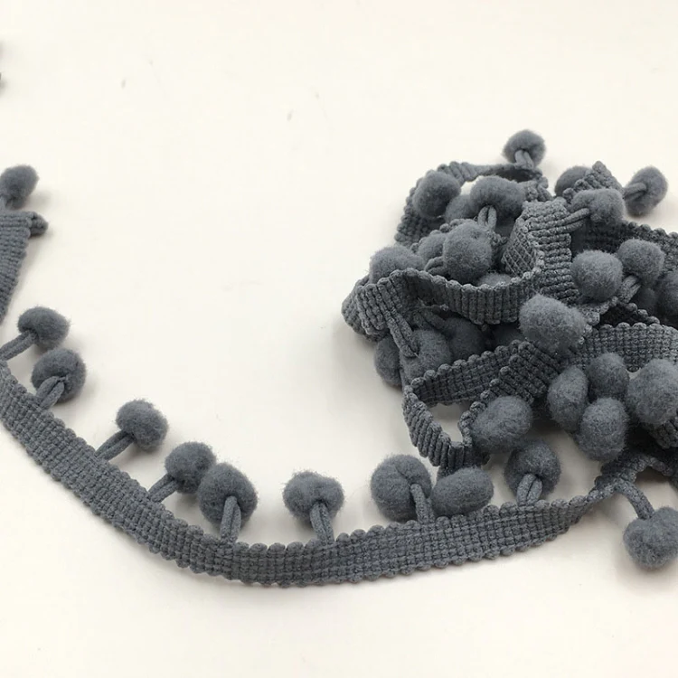 20 Yards Pompom Lace Ribbon Fur Ball Trim For Craft DIY Curtain Home Decorative Clothes Sewing Accessories(Light Grey) - Image 2