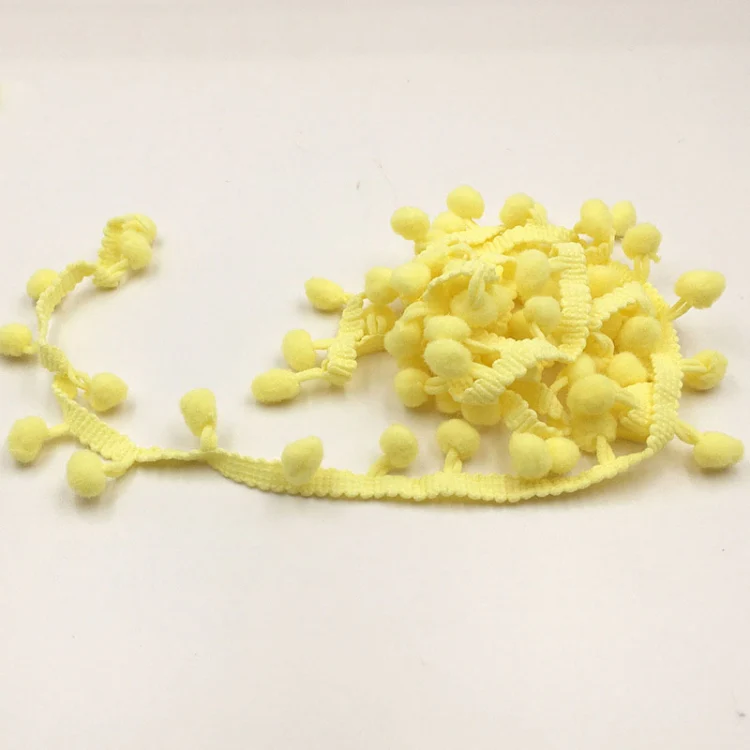 20 Yards Pompom Lace Ribbon Fur Ball Trim For Craft DIY Curtain Home Decorative Clothes Sewing Accessories(Light Yellow) - Image 2