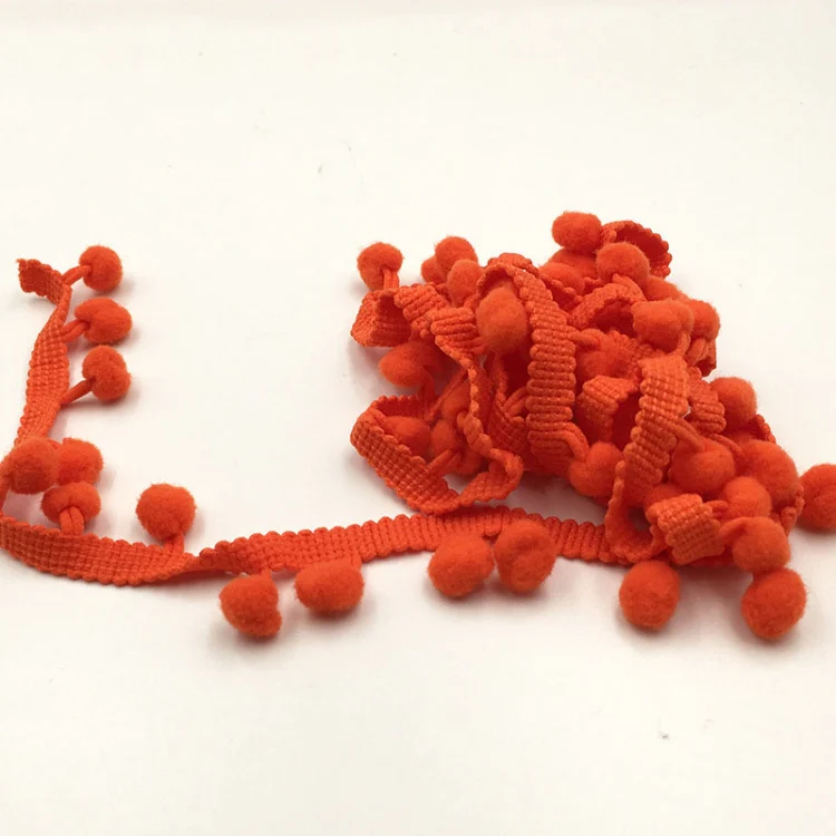 20 Yards Pompom Lace Ribbon Fur Ball Trim For Craft DIY Curtain Home Decorative Clothes Sewing Accessories(Orange Red) - Image 2