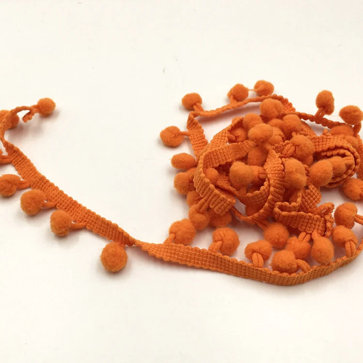 20 Yards Pompom Lace Ribbon Fur Ball Trim For Craft DIY Curtain Home Decorative Clothes Sewing Accessories(Orange Yellow) - Image 2