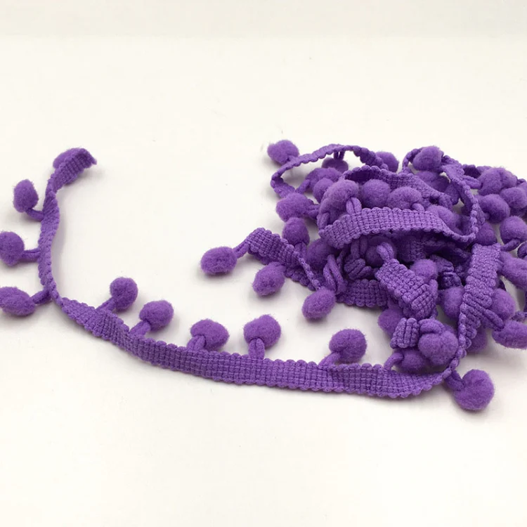 20 Yards Pompom Lace Ribbon Fur Ball Trim For Craft DIY Curtain Home Decorative Clothes Sewing Accessories(Purple) - Image 2