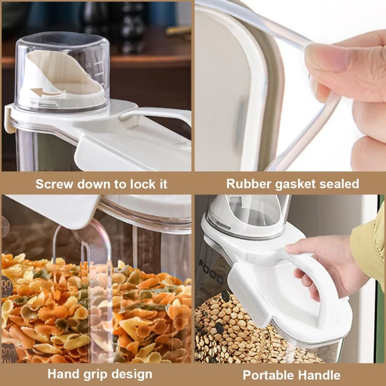 2000ml Plastic Sealed Grains Container Dry Food Storage Bin with Measuring Cup Pouring Spout(Blue) - Image 6