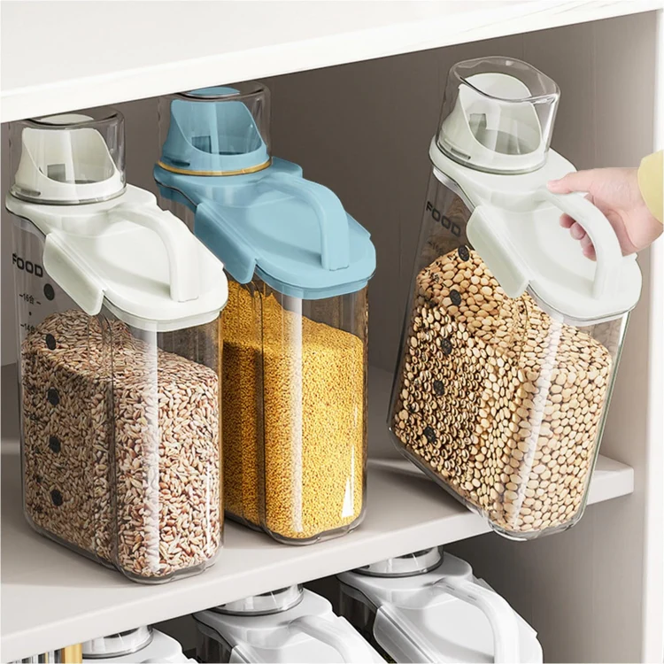 2000ml Plastic Sealed Grains Container Dry Food Storage Bin with Measuring Cup Pouring Spout(Blue) - Image 7