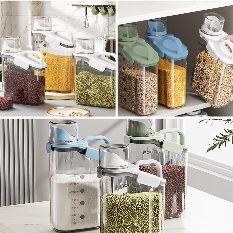2000ml Plastic Sealed Grains Container Dry Food Storage Bin with Measuring Cup Pouring Spout(Blue) - Image 8