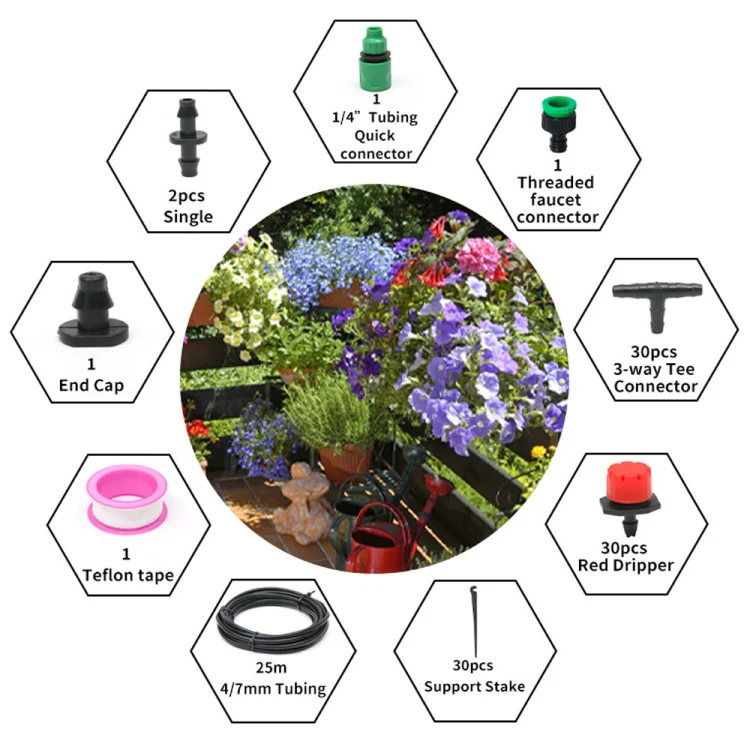 20m Kit Hose Drip Irrigation System Plant Watering Set 360 Degree Adjustable Drippers - Image 2