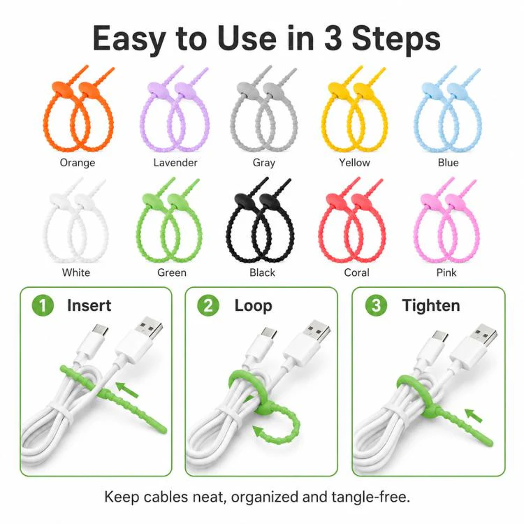 20pcs 15cm DIY Silicone Ties Data Cable Winder Organizer(Random Color Delivery) - Image 4