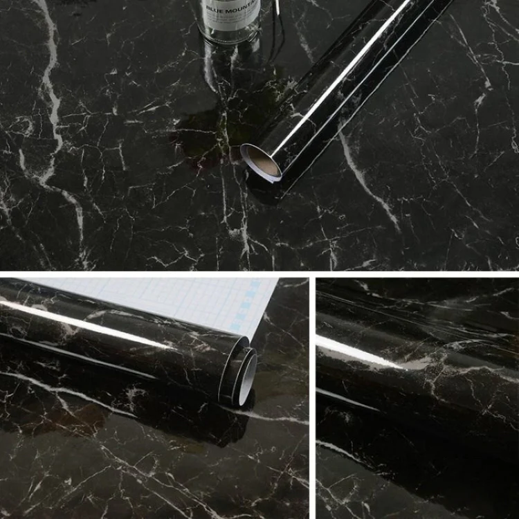 215421210W 5m Marble Pattern Bright Paint Furniture Renovation Self-Adhesive Wall Paper Cabinet Waterproof Film(Black)