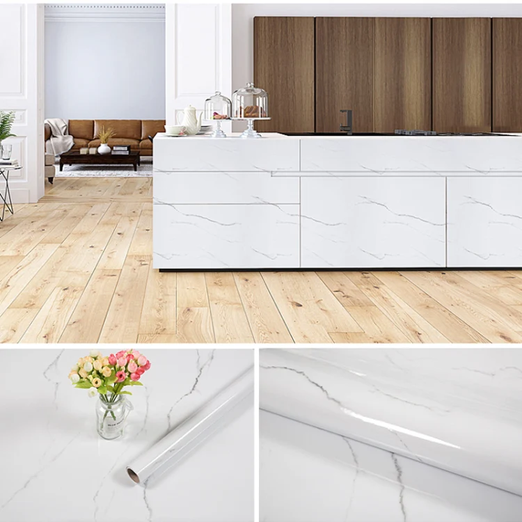 215421210W 5m Marble Pattern Bright Paint Furniture Renovation Self-Adhesive Wall Paper Cabinet Waterproof Film(Crack Gray) - Image 4