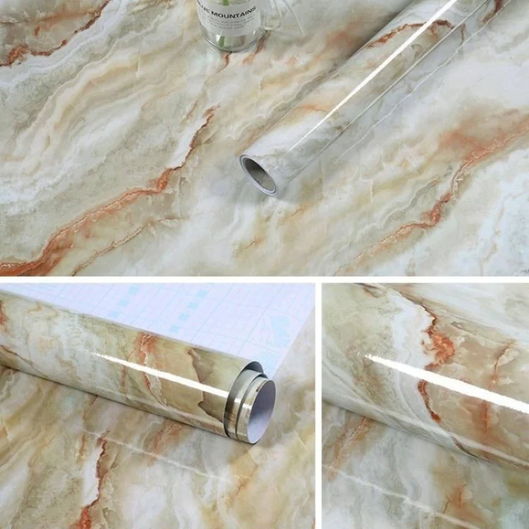 215421210W 5m Marble Pattern Bright Paint Furniture Renovation Self-Adhesive Wall Paper Cabinet Waterproof Film(Crack Yellow)