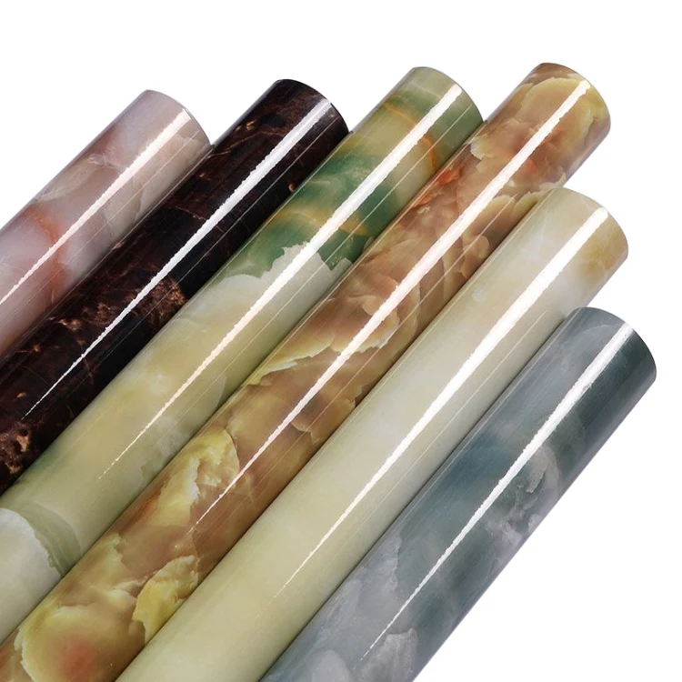 215421210W 5m Marble Pattern Bright Paint Furniture Renovation Self-Adhesive Wall Paper Cabinet Waterproof Film(Crack Yellow) - Image 2