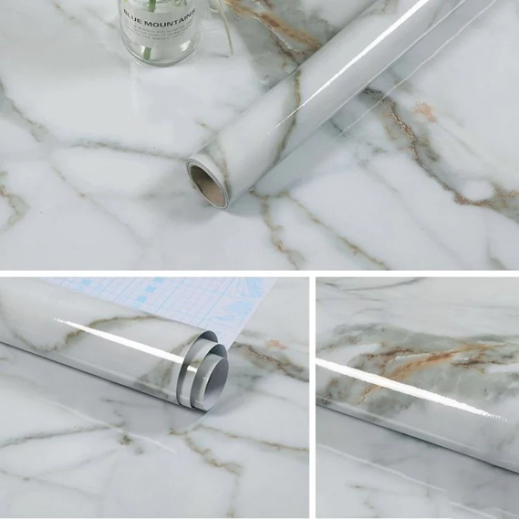 215421210W 5m Marble Pattern Bright Paint Furniture Renovation Self-Adhesive Wall Paper Cabinet Waterproof Film(Crack Yellow Gray)