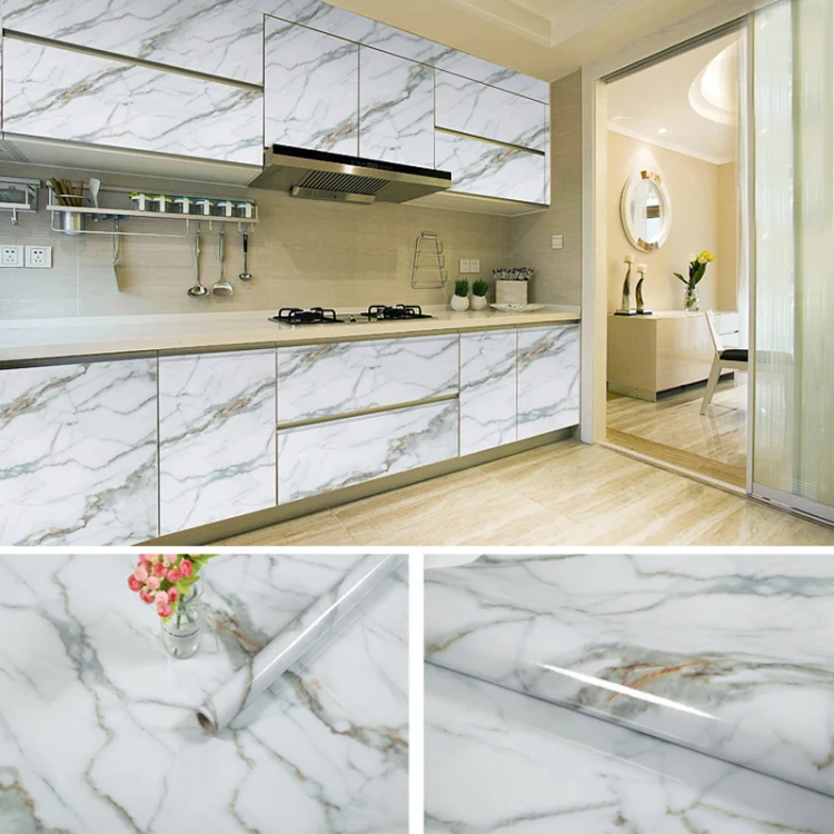 215421210W 5m Marble Pattern Bright Paint Furniture Renovation Self-Adhesive Wall Paper Cabinet Waterproof Film(Crack Yellow Gray) - Image 4