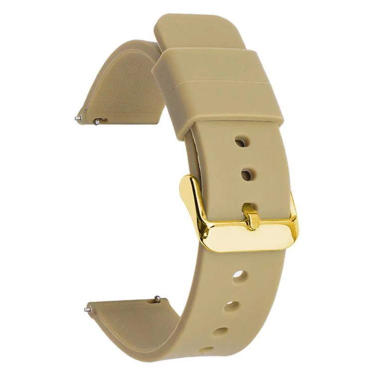 21mm xDfind Stainless Steel Gold Pin Buckle Solid Color Silicone Waterproof Watch Band(Beige)