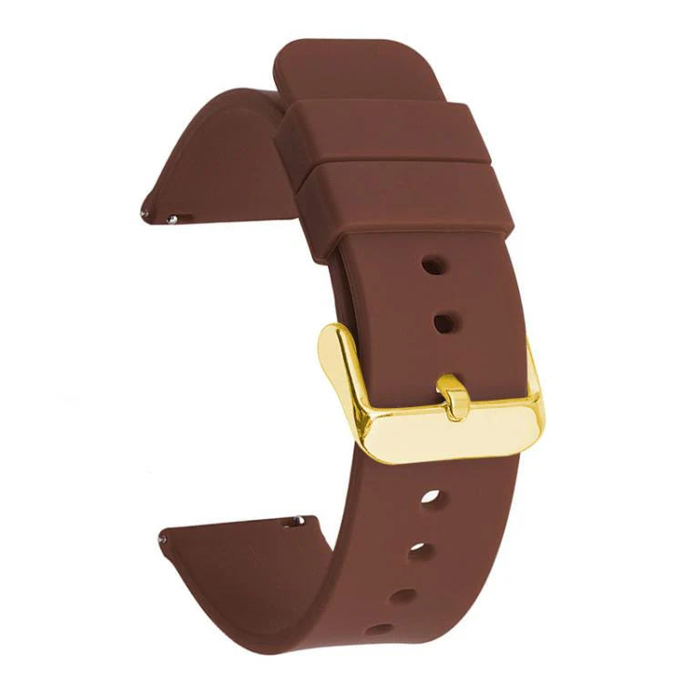 21mm xDfind Stainless Steel Gold Pin Buckle Solid Color Silicone Waterproof Watch Band(Brown)