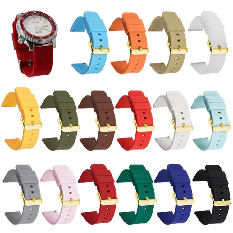 21mm xDfind Stainless Steel Gold Pin Buckle Solid Color Silicone Waterproof Watch Band(Pink) - Image 3