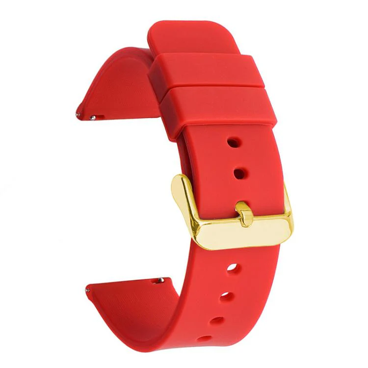 21mm xDfind Stainless Steel Gold Pin Buckle Solid Color Silicone Waterproof Watch Band(Red)
