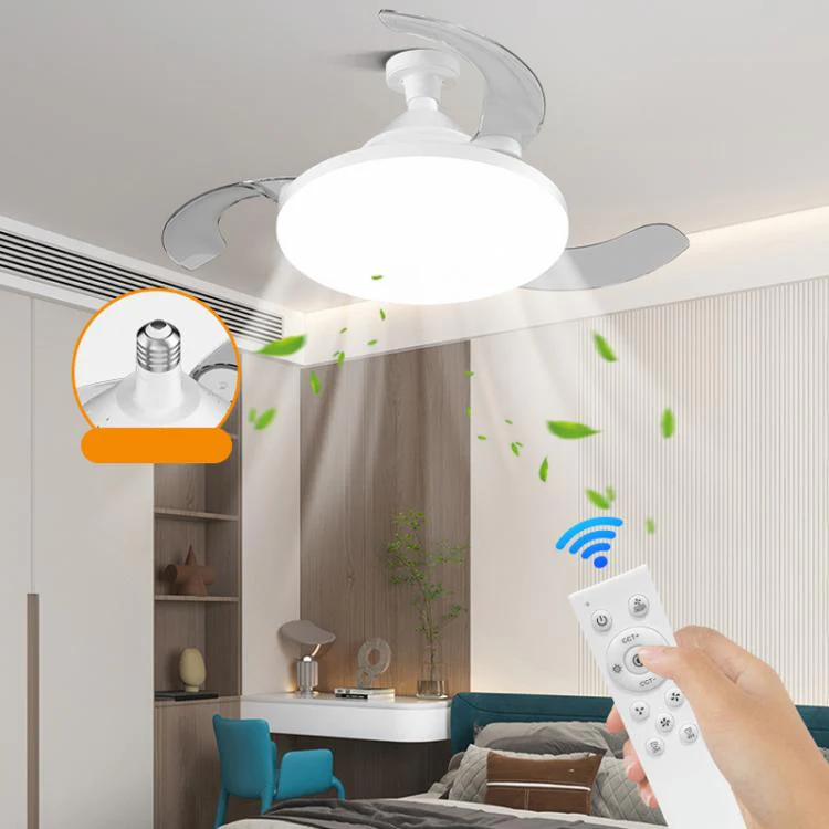 22.5-inch Invisible Blade Ceiling Fan Light with E27 Socket Dimmable LED, 3 Color Temperatures, 3 Speeds, 2H/4H Time(White) - Image 2