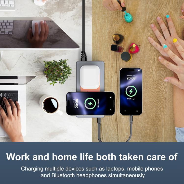 220W Multi-Port Smart Desktop Charging Station with 15W Dual Wireless Charging Function, Plug:AU Plug - Image 8