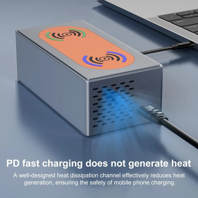 220W Multi-Port Smart Desktop Charging Station with 15W Dual Wireless Charging Function, Plug:AU Plug - Image 9