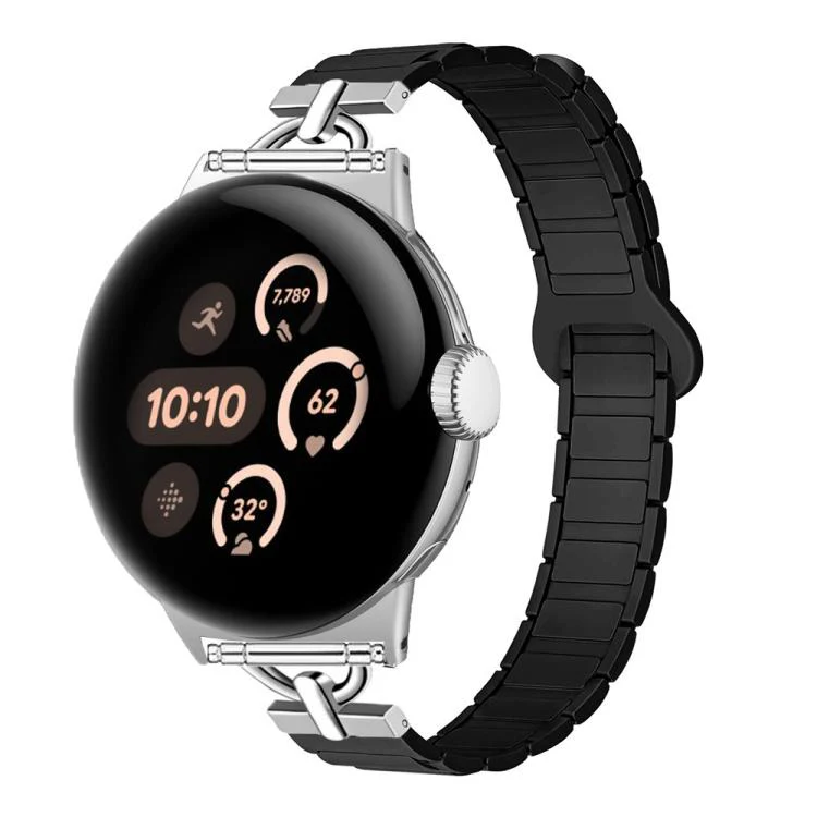 22mm D-shaped Tri-beads Magnetic Silicone Watch Band(Black)