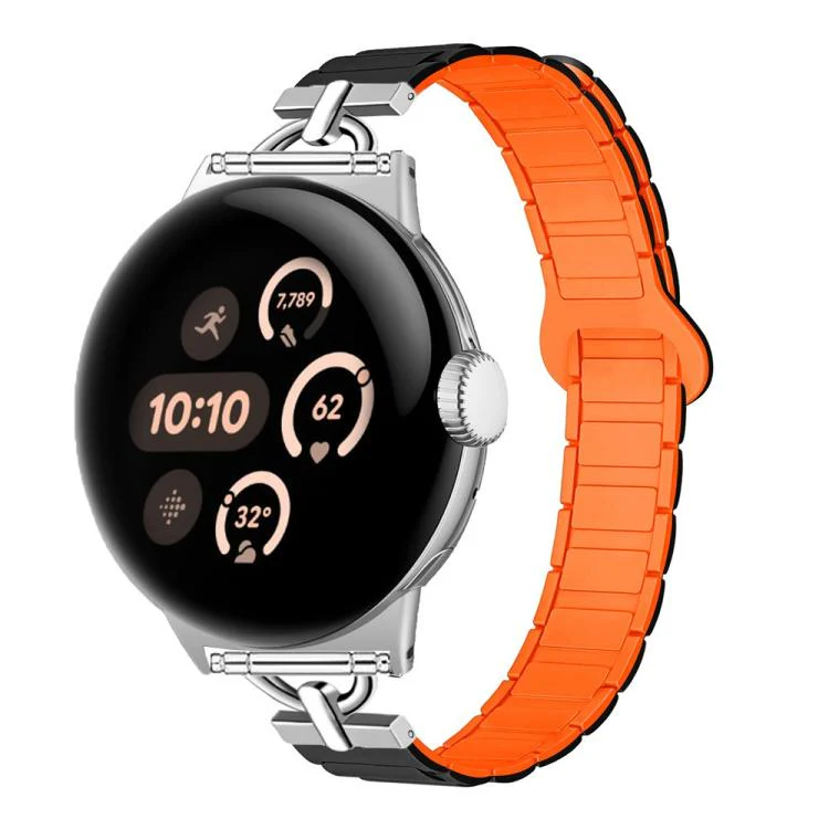 22mm D-shaped Tri-beads Magnetic Silicone Watch Band(Black Orange)