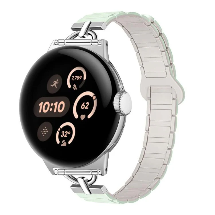 22mm D-shaped Tri-beads Magnetic Silicone Watch Band(Light Mint Starlight)