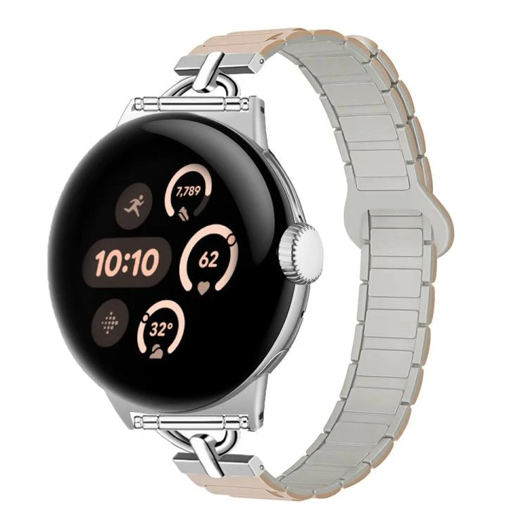 22mm D-shaped Tri-beads Magnetic Silicone Watch Band(Milk Tea Rock White)