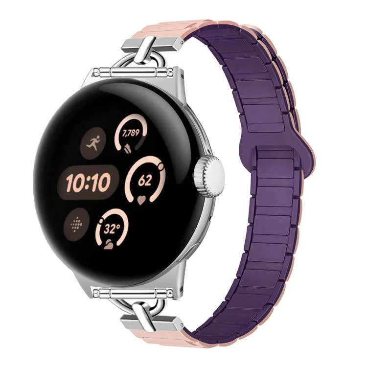 22mm D-shaped Tri-beads Magnetic Silicone Watch Band(Pink Sand Plums)
