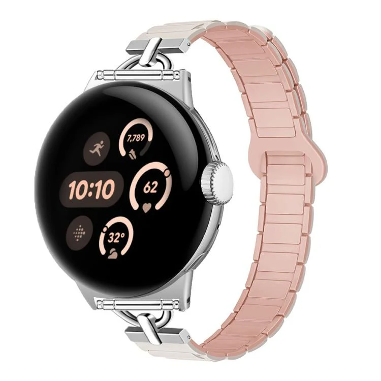 22mm D-shaped Tri-beads Magnetic Silicone Watch Band(Starlight Pink Sand)