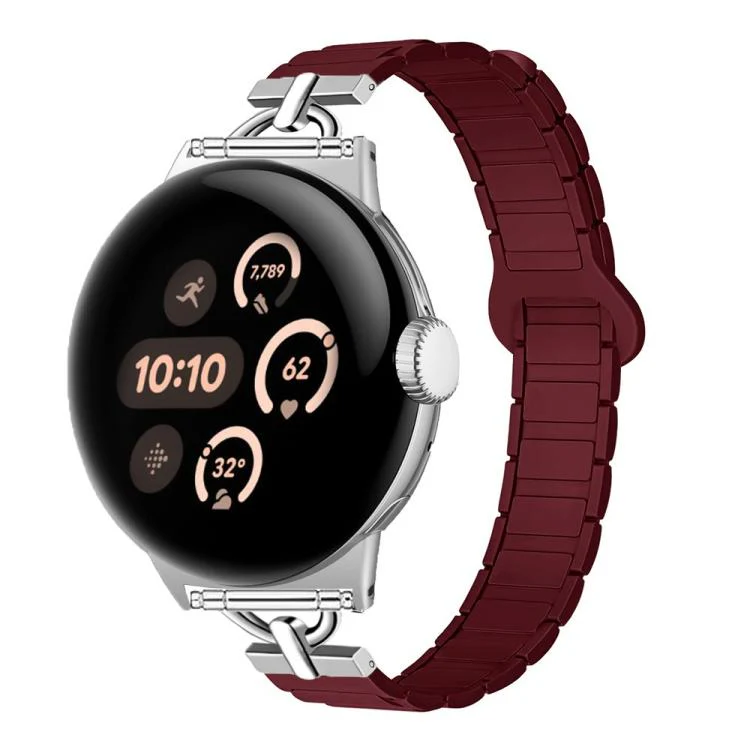 22mm D-shaped Tri-beads Magnetic Silicone Watch Band(Wine Red)