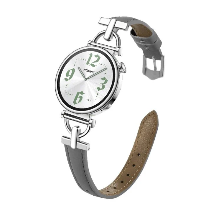 22mm Flat-Head D-shaped Metal Genuine Leather Watch Band(Grey)