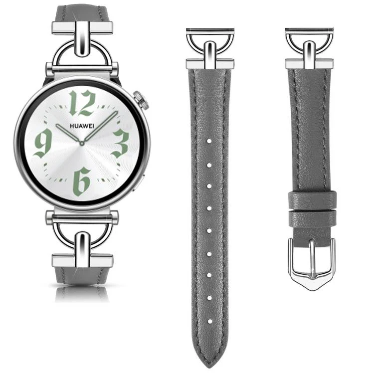 22mm Flat-Head D-shaped Metal Genuine Leather Watch Band(Grey) - Image 2