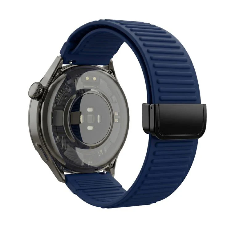 22mm Mountain Pattern Loop Magnetic Buckle Silicone Watch Band(Dark Blue)