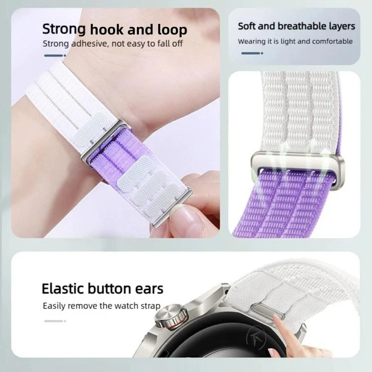 22mm Quick Release Press Button Two Section Breathable Nylon Loop Watch Band(Lilac Pink) - Image 4