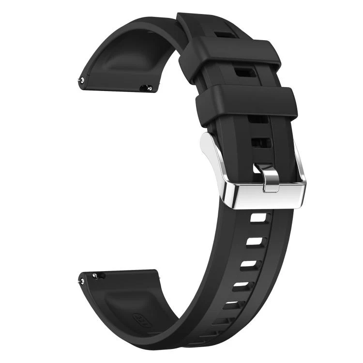 22mm Vertical Stripes Silver Buckle Solid Color Silicone Watch Band(Black) - Image 3