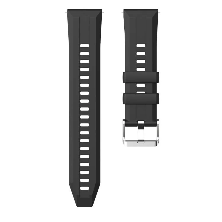 22mm Vertical Stripes Silver Buckle Solid Color Silicone Watch Band(Black) - Image 5