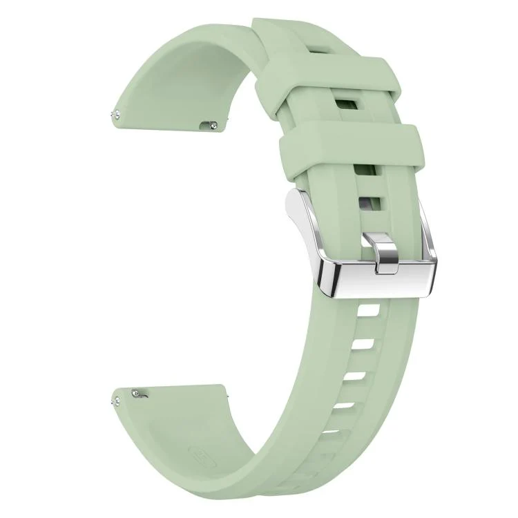 22mm Vertical Stripes Silver Buckle Solid Color Silicone Watch Band(Light Green) - Image 3