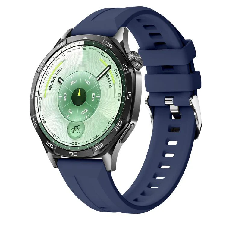 22mm Vertical Stripes Silver Buckle Solid Color Silicone Watch Band(Midnight Blue)
