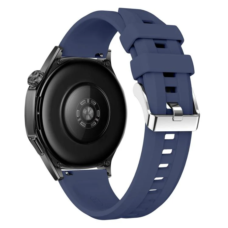 22mm Vertical Stripes Silver Buckle Solid Color Silicone Watch Band(Midnight Blue) - Image 2