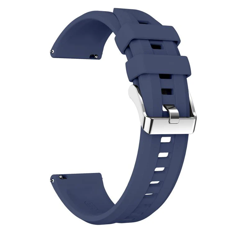 22mm Vertical Stripes Silver Buckle Solid Color Silicone Watch Band(Midnight Blue) - Image 3