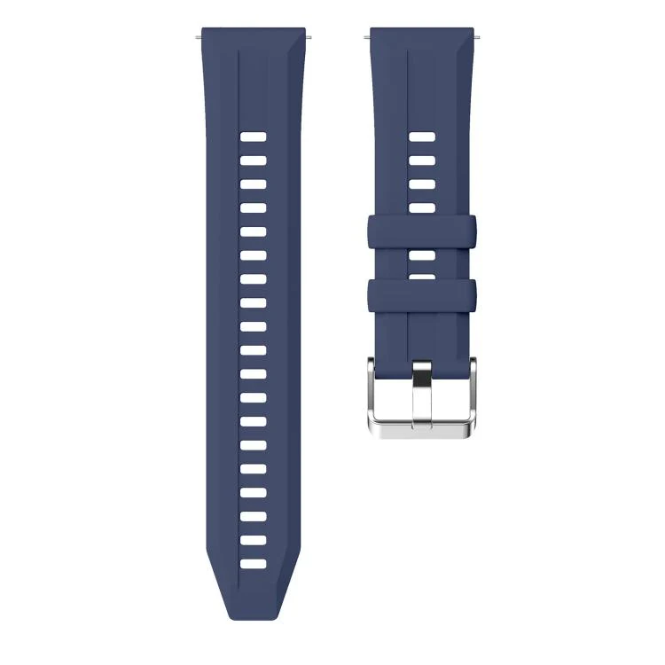 22mm Vertical Stripes Silver Buckle Solid Color Silicone Watch Band(Midnight Blue) - Image 5