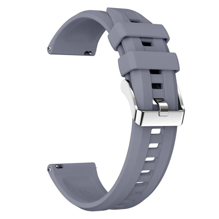 22mm Vertical Stripes Silver Buckle Solid Color Silicone Watch Band(Purple) - Image 3