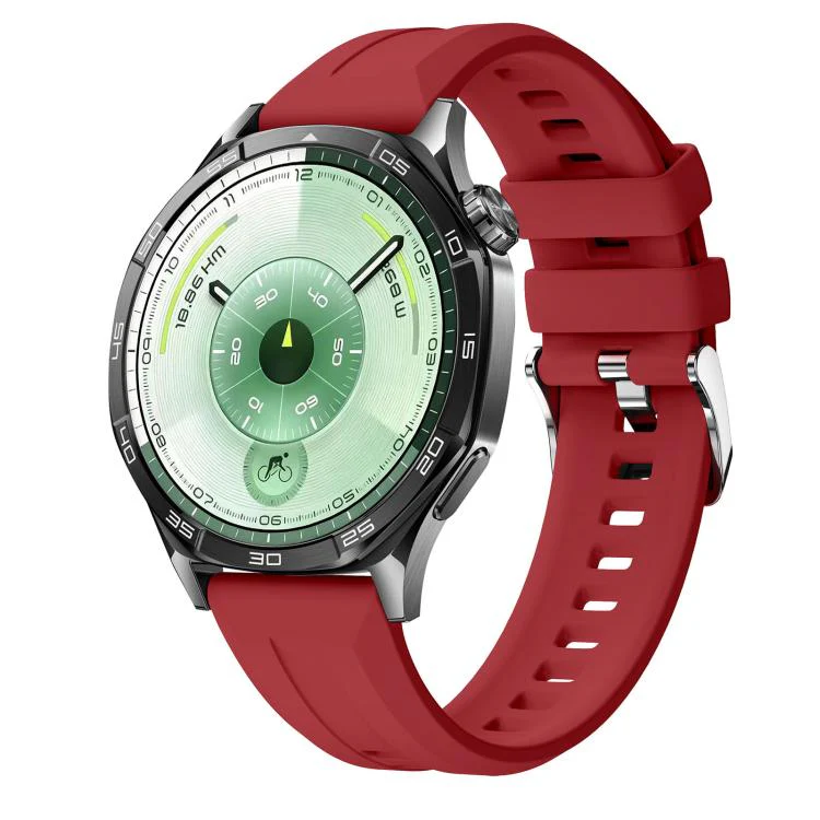 22mm Vertical Stripes Silver Buckle Solid Color Silicone Watch Band(Red)