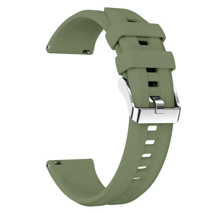 22mm Vertical Stripes Silver Buckle Solid Color Silicone Watch Band(Spruce Green) - Image 3