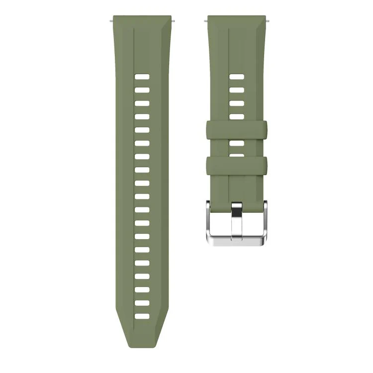 22mm Vertical Stripes Silver Buckle Solid Color Silicone Watch Band(Spruce Green) - Image 5