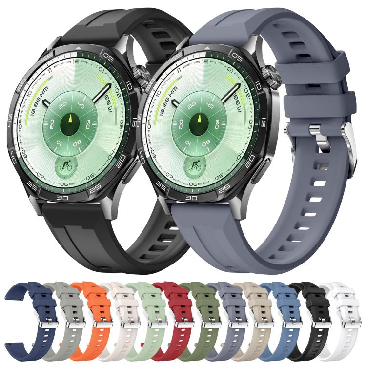 22mm Vertical Stripes Silver Buckle Solid Color Silicone Watch Band(Spruce Green) - Image 6