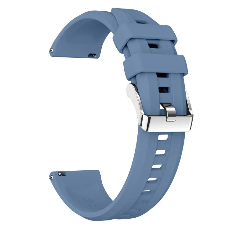 22mm Vertical Stripes Silver Buckle Solid Color Silicone Watch Band(Topaz Blue) - Image 3