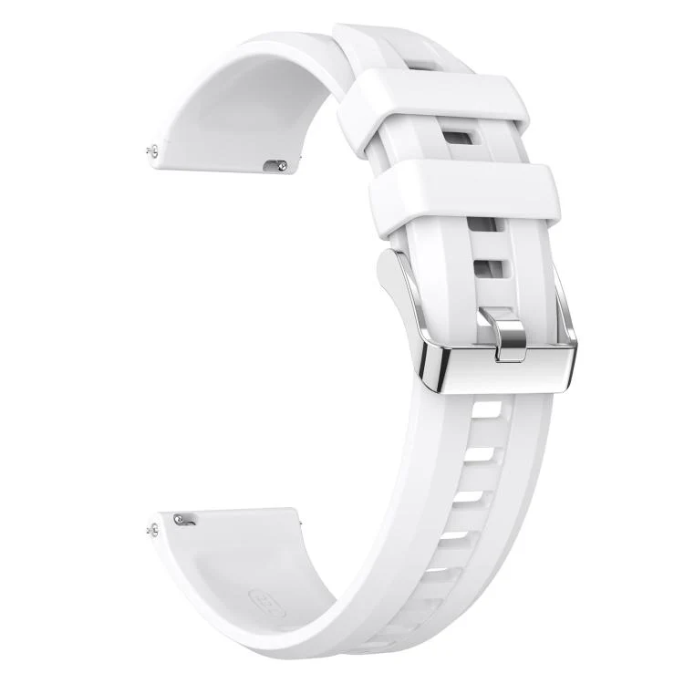 22mm Vertical Stripes Silver Buckle Solid Color Silicone Watch Band(White) - Image 3