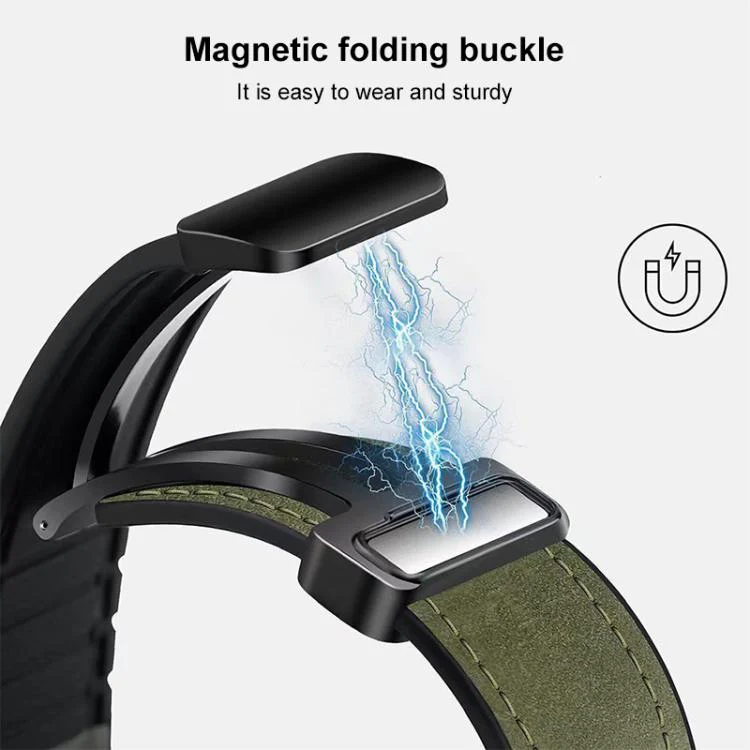 22mm xDfind Crazy Horse Pattern Silicone Skin Magnetic Buckle Watch Band(Army Green) - Image 4