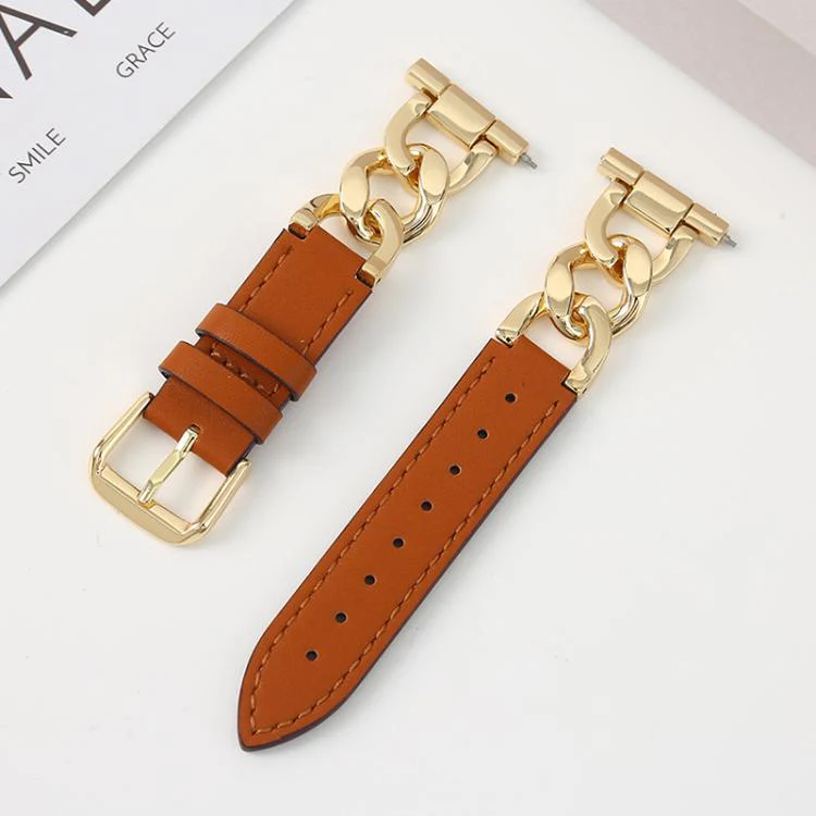 22mm xDfind Denim Chain Metal Hybrid Leather Watch Band(Gold)